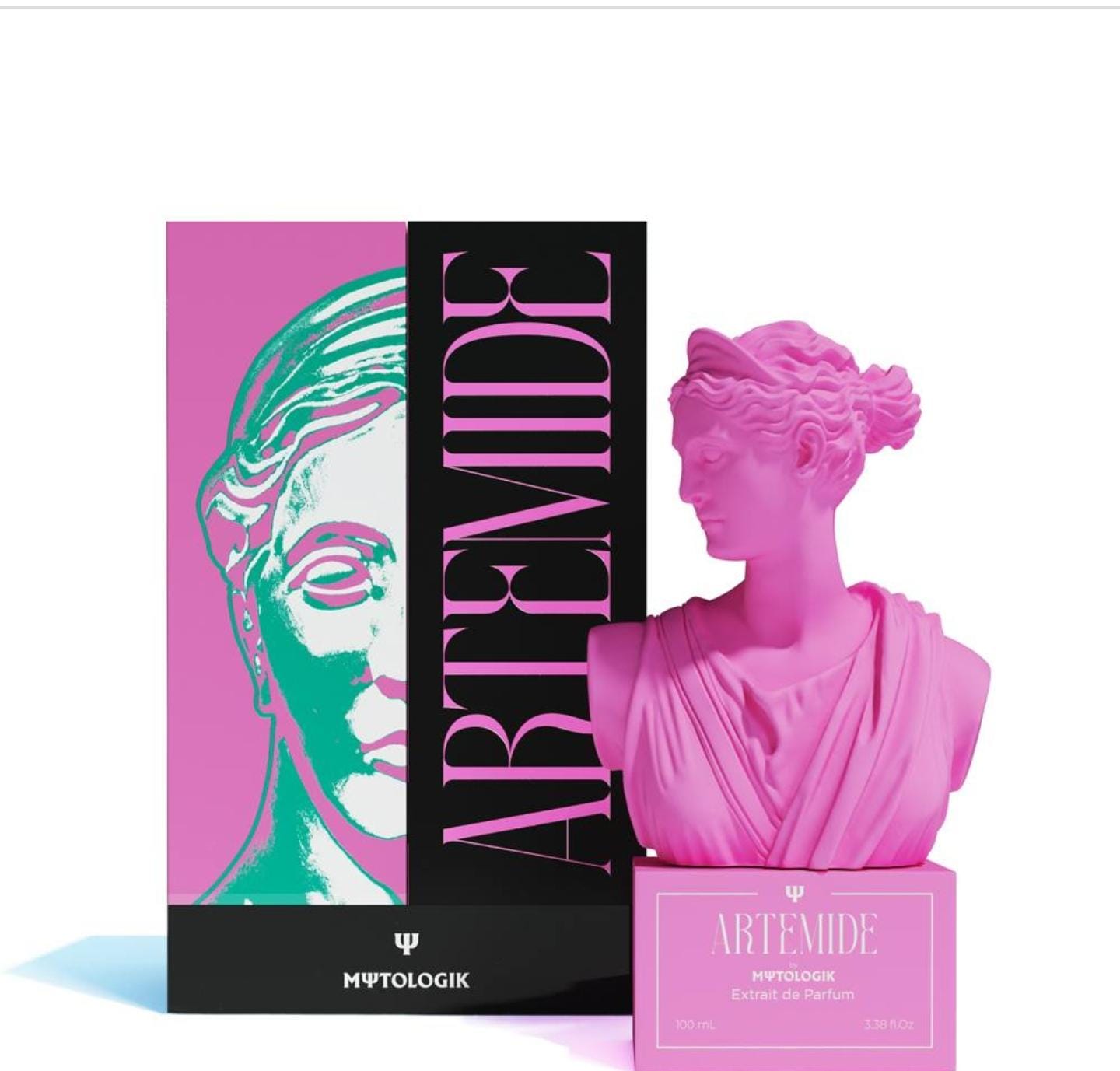 ARTEMIDE Extrait de Parfum by MΨTOLOGIK – 100 ml with pink goddess bust and pink packaging